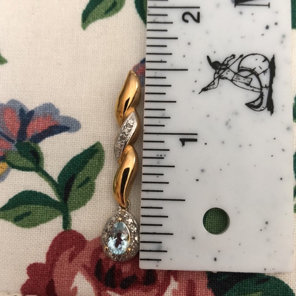 Gold Over Sterling and Sterling Necklace Pendant With Blue and Clear Stones - Picture 8 of 11